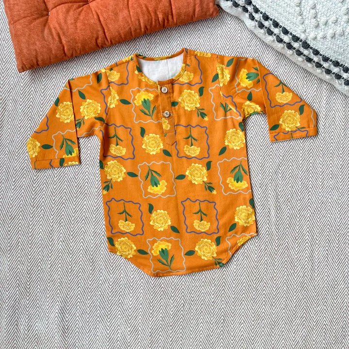 Bhaakur Organic Cotton Marigold Orange Kurta Set