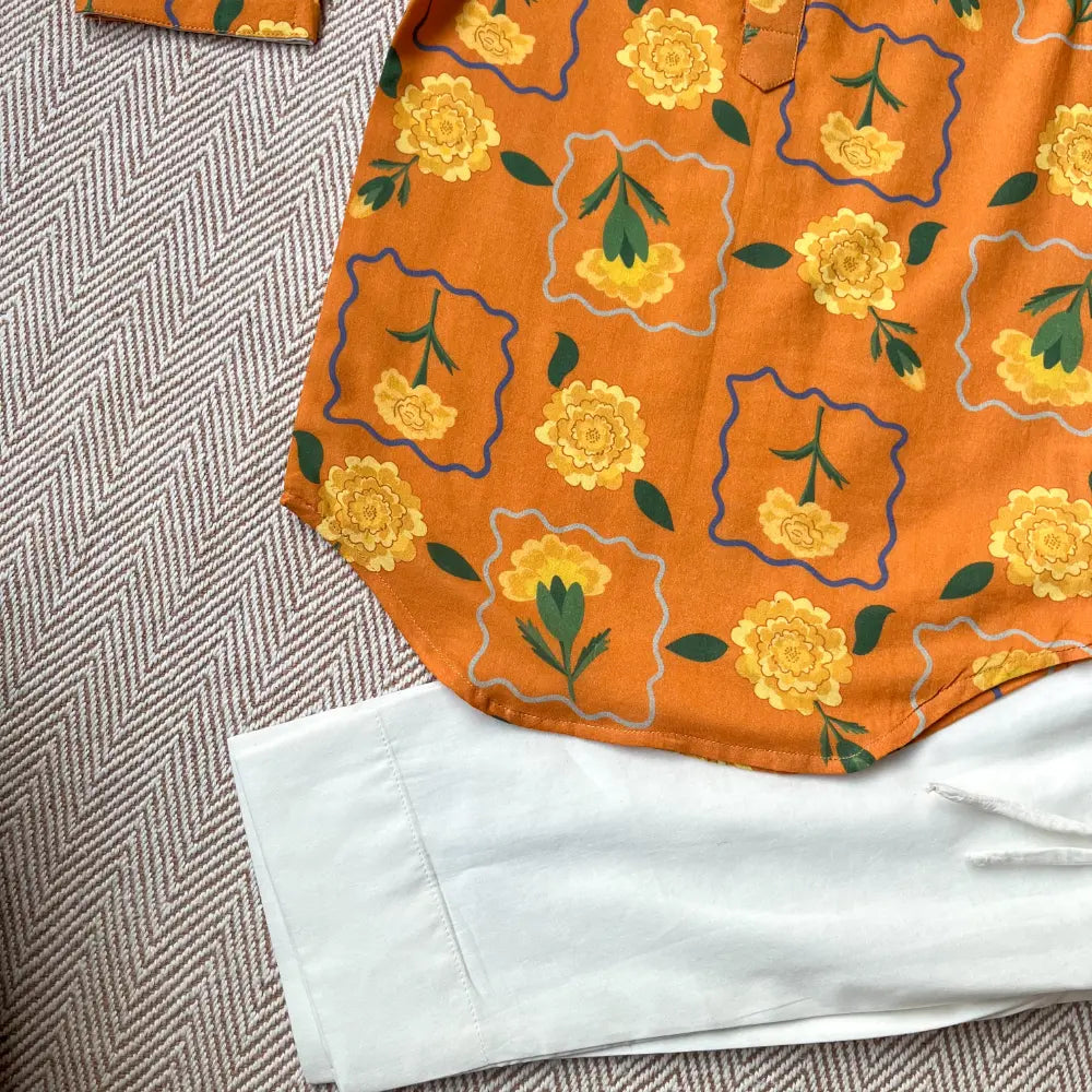 Bhaakur Organic Cotton Marigold Orange Kurta Set