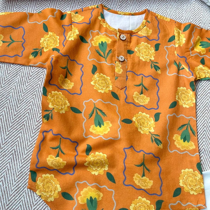 Bhaakur Organic Cotton Marigold Orange Kurta Set