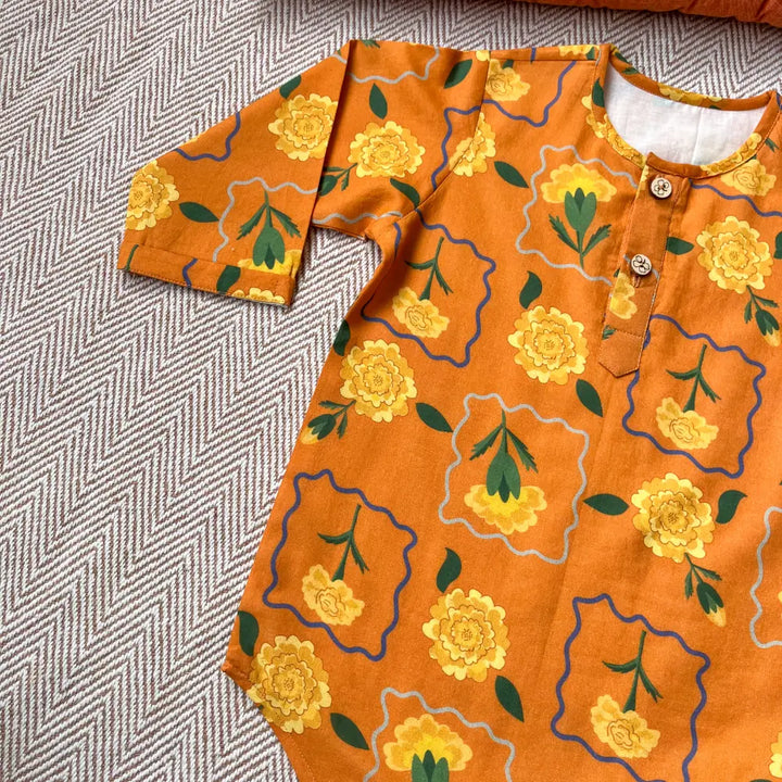 Bhaakur Organic Cotton Marigold Orange Kurta Set