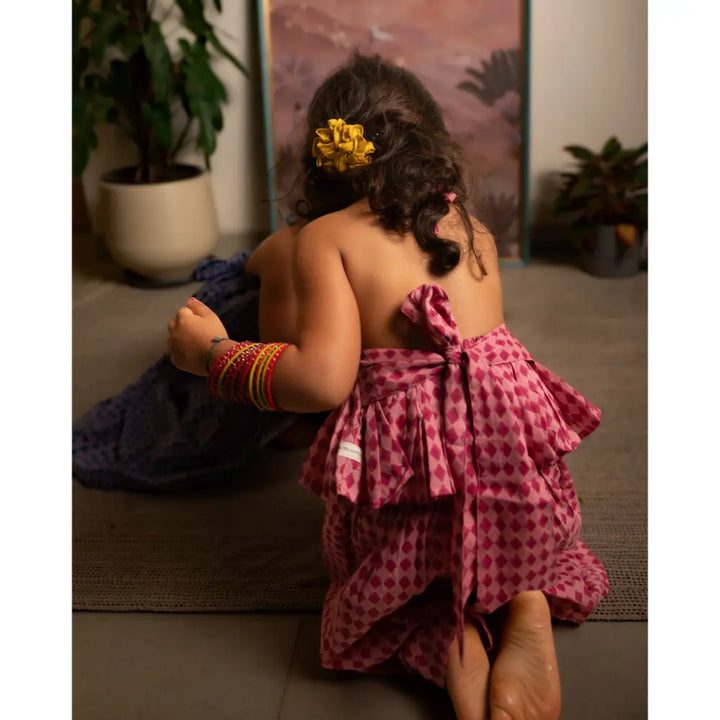 Love The World Today Mishri Pink Rhombus Halter Top &amp; Wide-Leg Palazzo Set For Girls