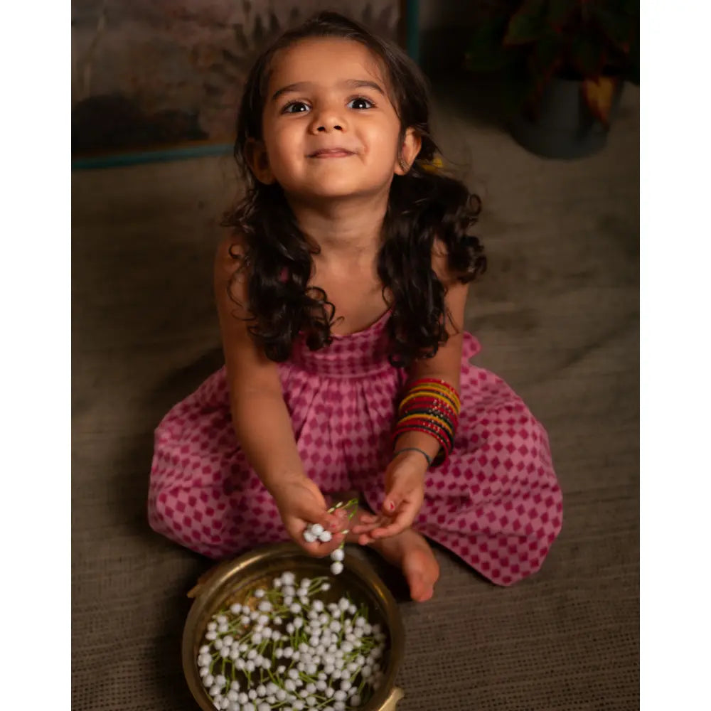 Love The World Today Mishri Pink Rhombus Halter Top &amp; Wide-Leg Palazzo Set For Girls