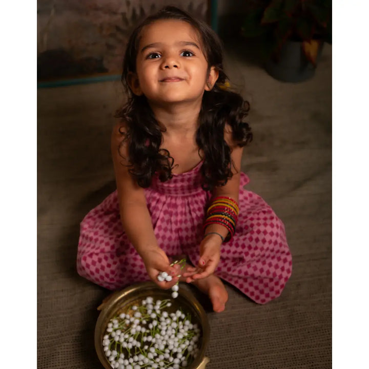Love The World Today Mishri Pink Rhombus Halter Top &amp; Wide-Leg Palazzo Set For Girls