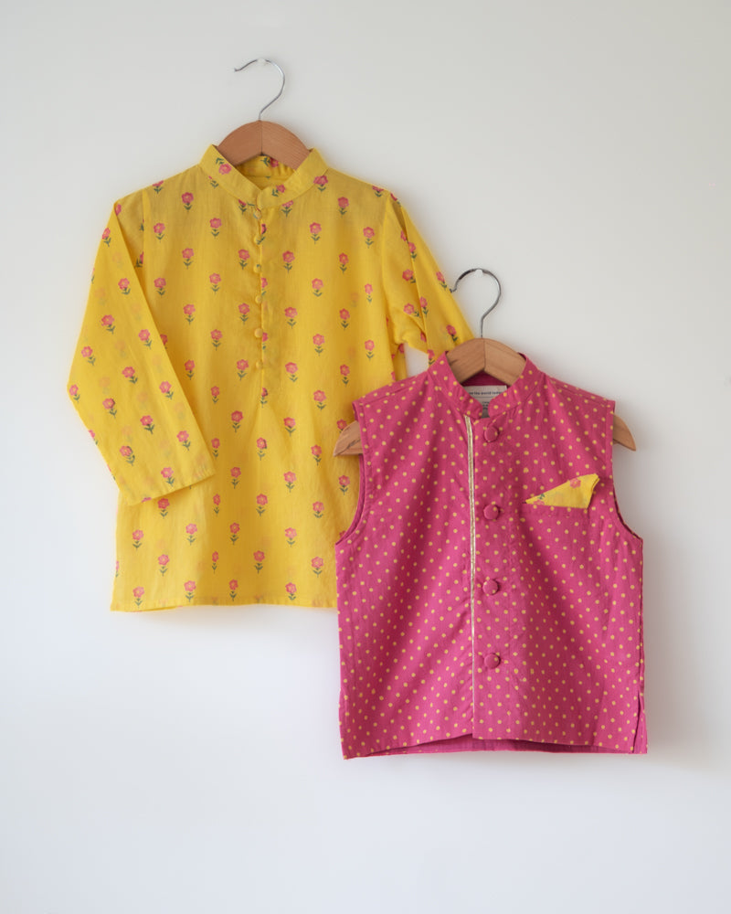 Love The World Today Kumkum Magenta Polka Cotton Bandi Jacket For Boys