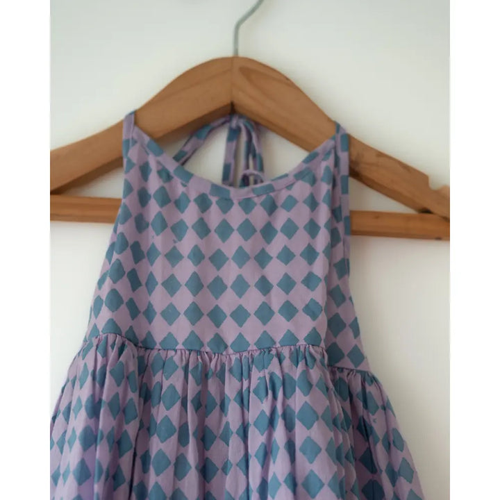 Love The World Today Saaz Purple Geometric Print Halter Maxi Dress For Girls