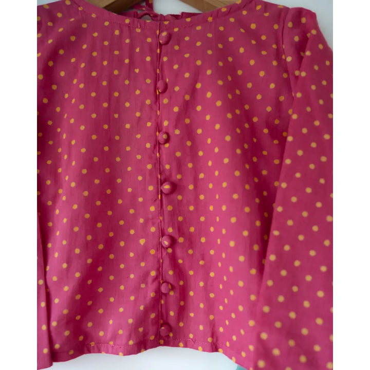 Love The World Today Kopal Magenta Polka Blouse &amp; Green Floral Booti Lehenga Set For Girls