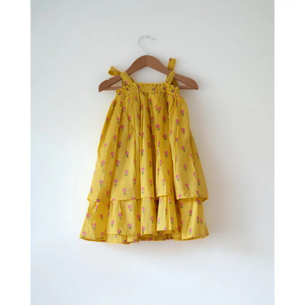 Love The World Today Meera Pink Striped Halter Choli and Yellow Floral Booti Lehenga Set For Girls