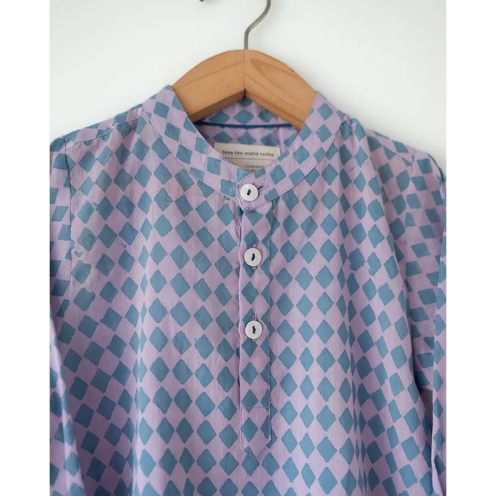Love The World Today Saaz Purple Rhombus Full Sleeve Shirt Kurta For Boys