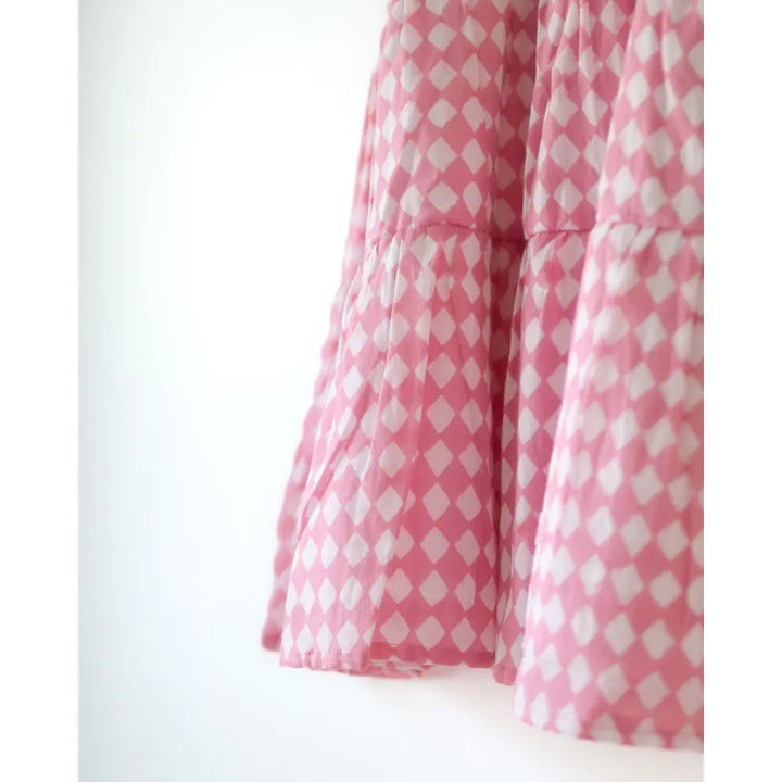 Love The World Today Leela Pink Rhombus Infant Tiered Frock For Girls
