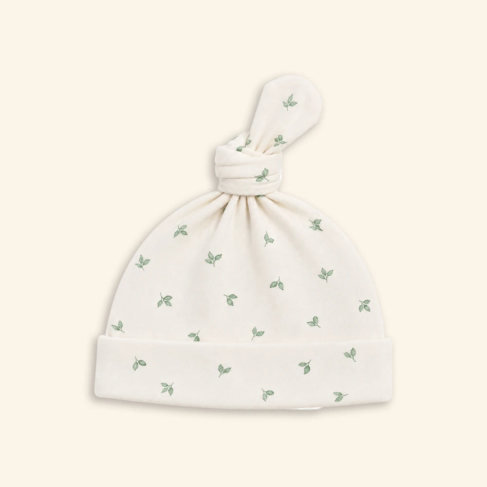 Tiny Twig Leaves Knotted Beanie - Sage