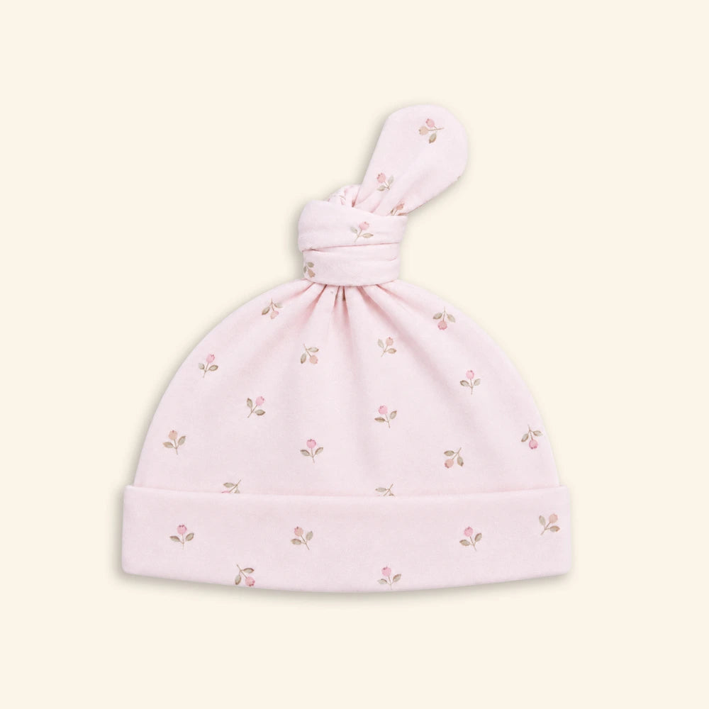 Tiny Twig Tulips Knotted Beanie - Blush
