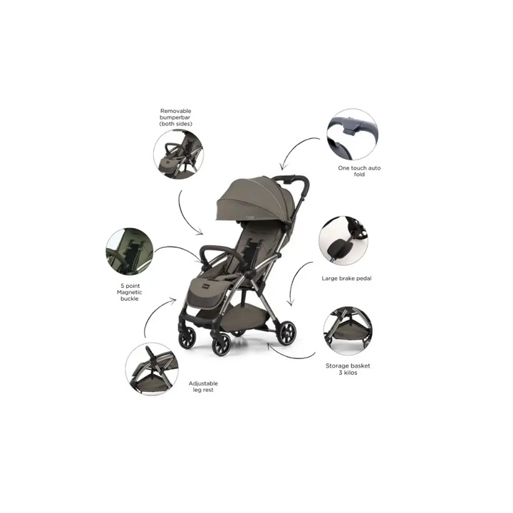 Leclerc Baby Influencer Air- Cabin Friendly Stroller- Flat Reclining Seat- One Touch Fold- (Upto 22Kg) - Green