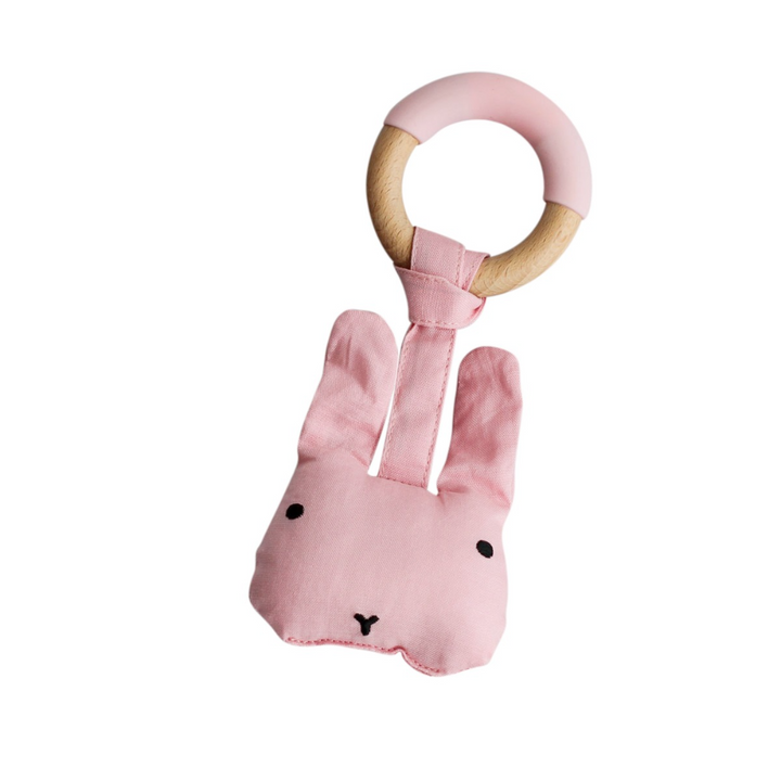 Little Rawr Wood Plush Rattle Teether Toy - Rabbit