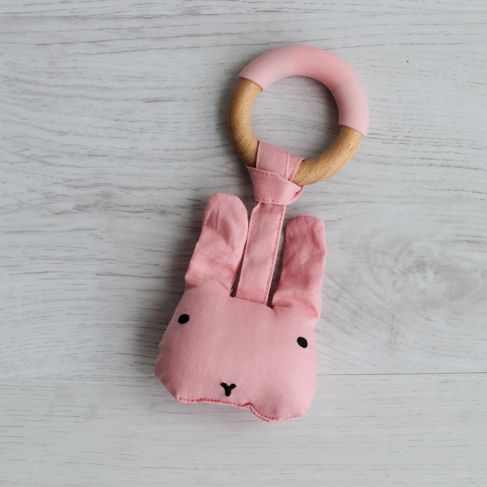 Little Rawr Wood Plush Rattle Teether Toy - Rabbit