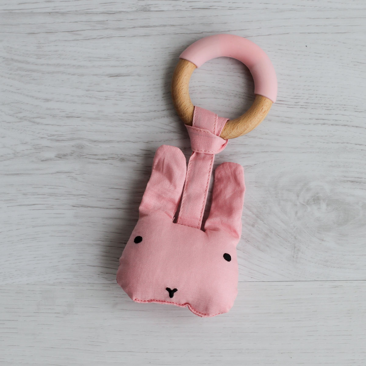 Little Rawr Wood Plush Rattle Teether Toy - Rabbit