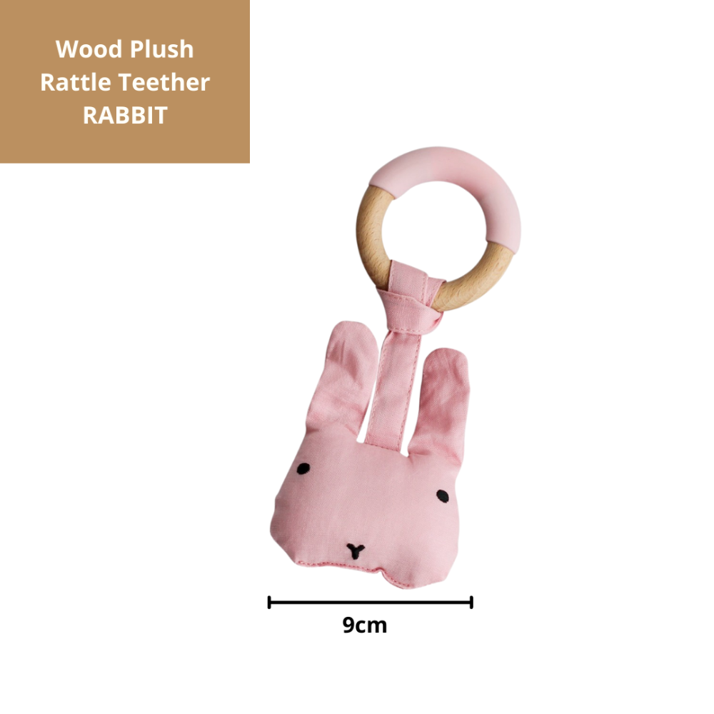Little Rawr Wood Plush Rattle Teether Toy - Rabbit