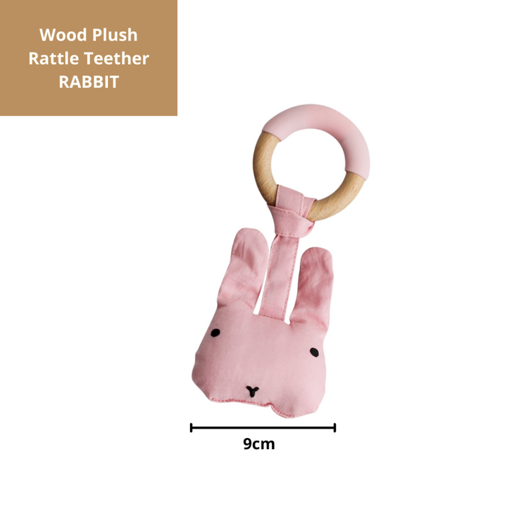 Little Rawr Wood Plush Rattle Teether Toy - Rabbit