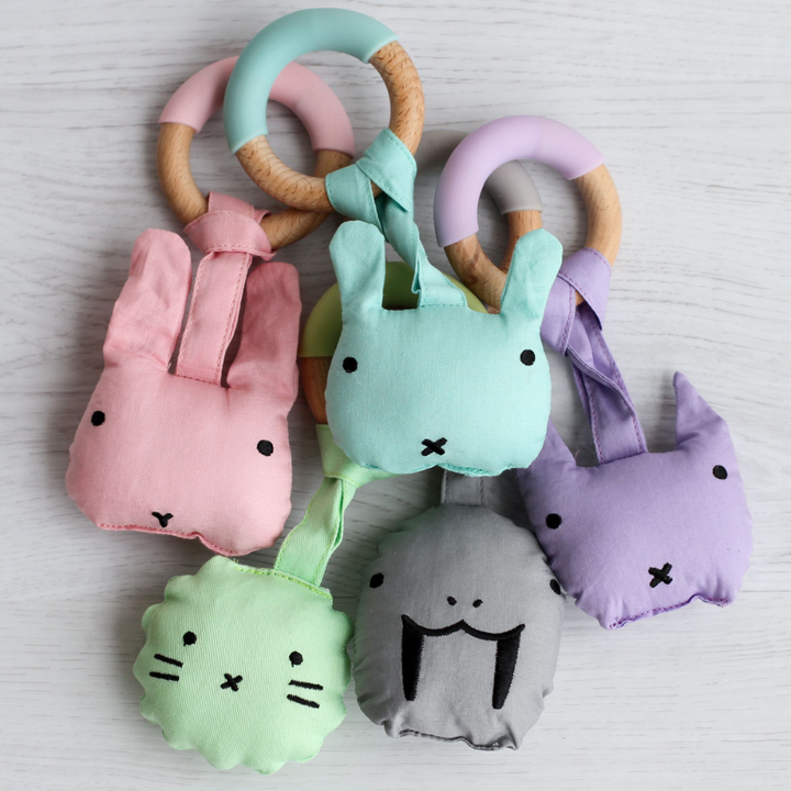 Little Rawr Wood Plush Rattle Teether Toy - Rabbit