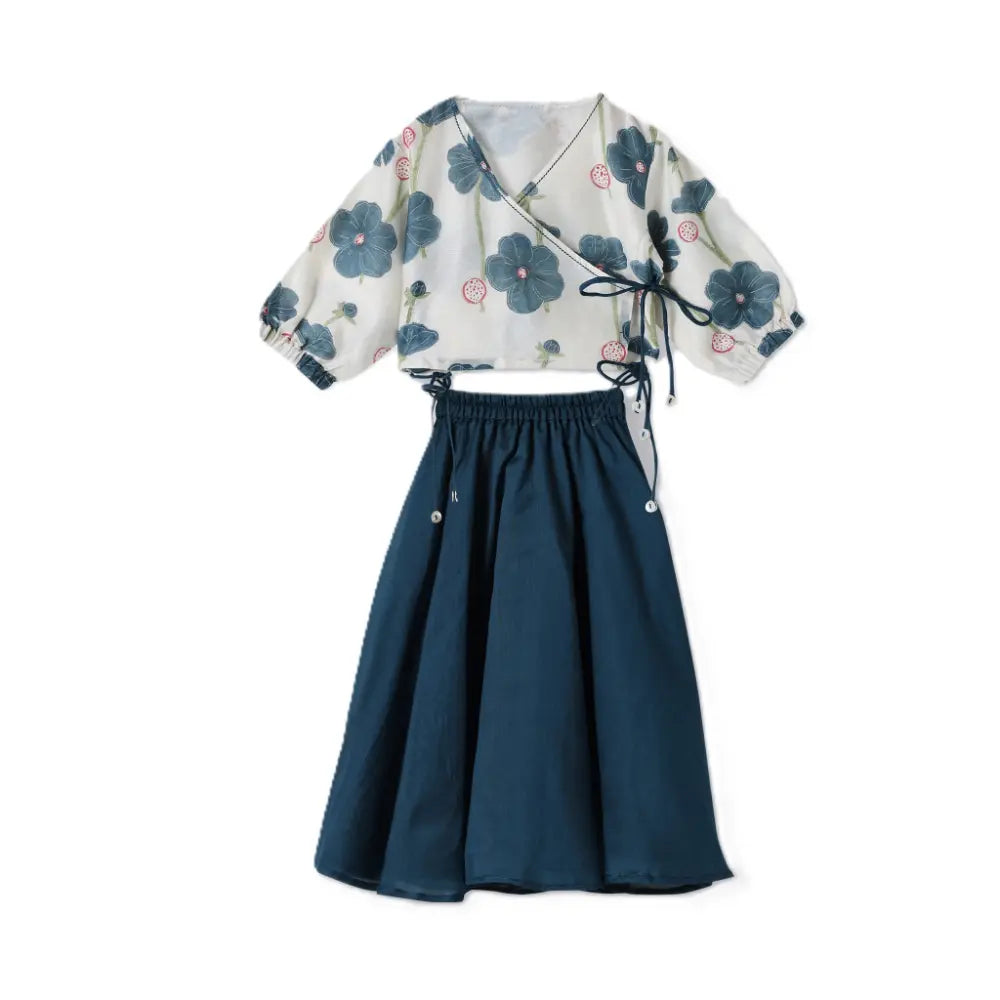 Dulaar Chanderi Lehenga Set - Poppy Fields Sapphire