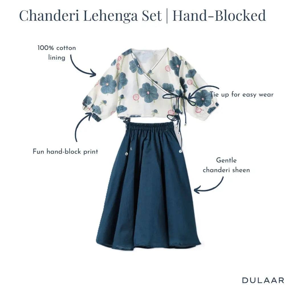 Dulaar Chanderi Lehenga Set - Poppy Fields Sapphire