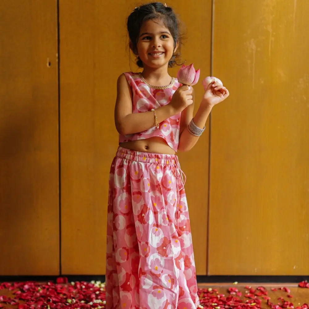 Dulaar Chanderi Lehenga Set | Hand-Block Printed (Gota Work) - Flowering Circles