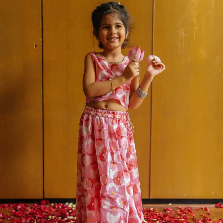 Dulaar Chanderi Lehenga Set | Hand-Block Printed (Gota Work) - Flowering Circles