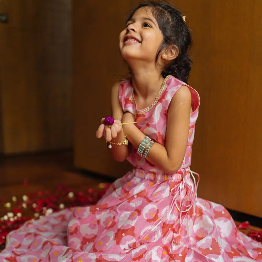 Dulaar Chanderi Lehenga Set | Hand-Block Printed (Gota Work) - Flowering Circles