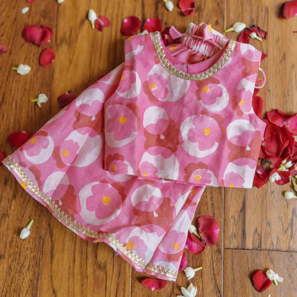 Dulaar Chanderi Lehenga Set | Hand-Block Printed (Gota Work) - Flowering Circles