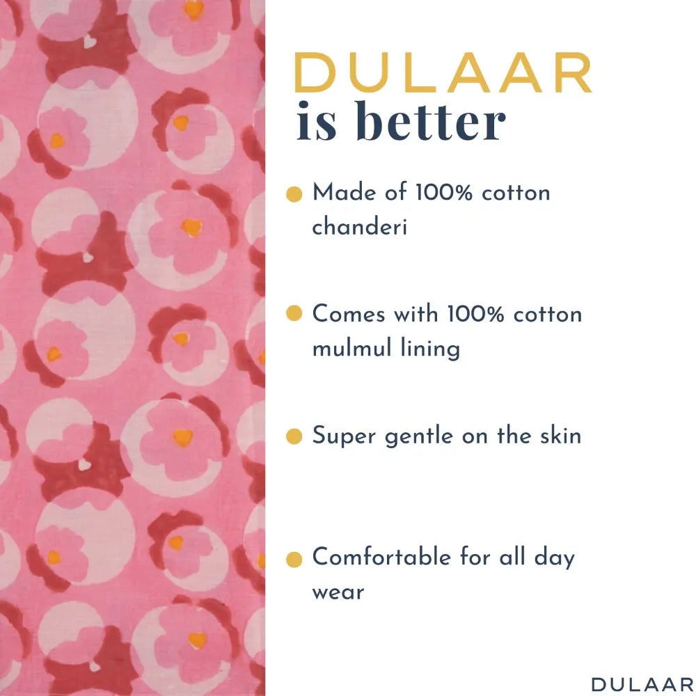 Dulaar Chanderi Lehenga Set | Hand-Block Printed (Gota Work) - Flowering Circles