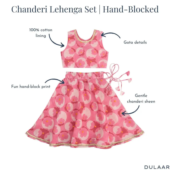 Dulaar Chanderi Lehenga Set | Hand-Block Printed (Gota Work) - Flowering Circles