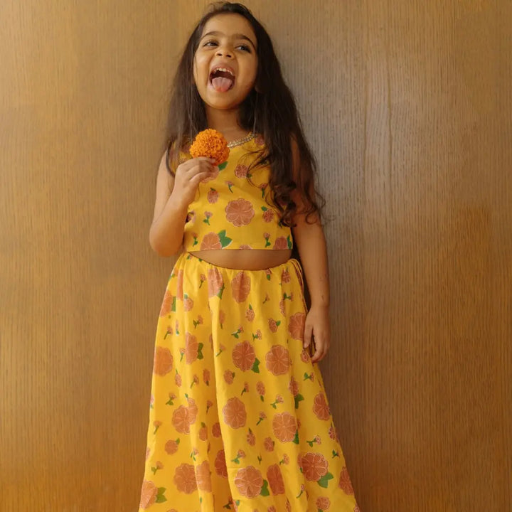 Dulaar Chanderi Lehenga Set | Hand-Block Printed (Gota Work) - Genda Phool