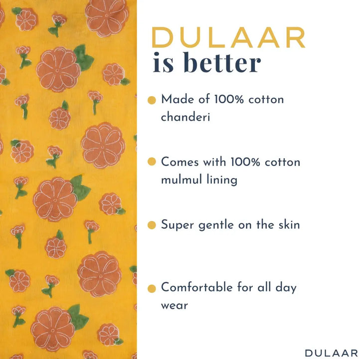Dulaar Chanderi Lehenga Set | Hand-Block Printed (Gota Work) - Genda Phool