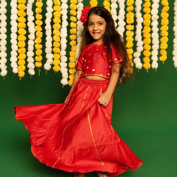 Dulaar Chanderi Lehenga Set | Embroidered (Gota Work) - Dil Dhadakne Do