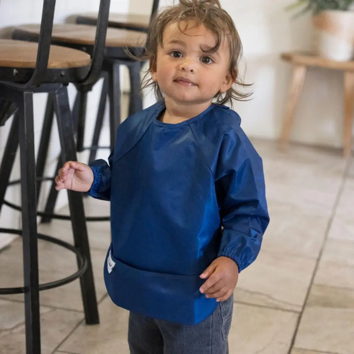 Tiny Twinkle Mess-Proof Full Sleeve Bib Pack of 2 - Blue &amp; Grey - Small (6-24 Months)