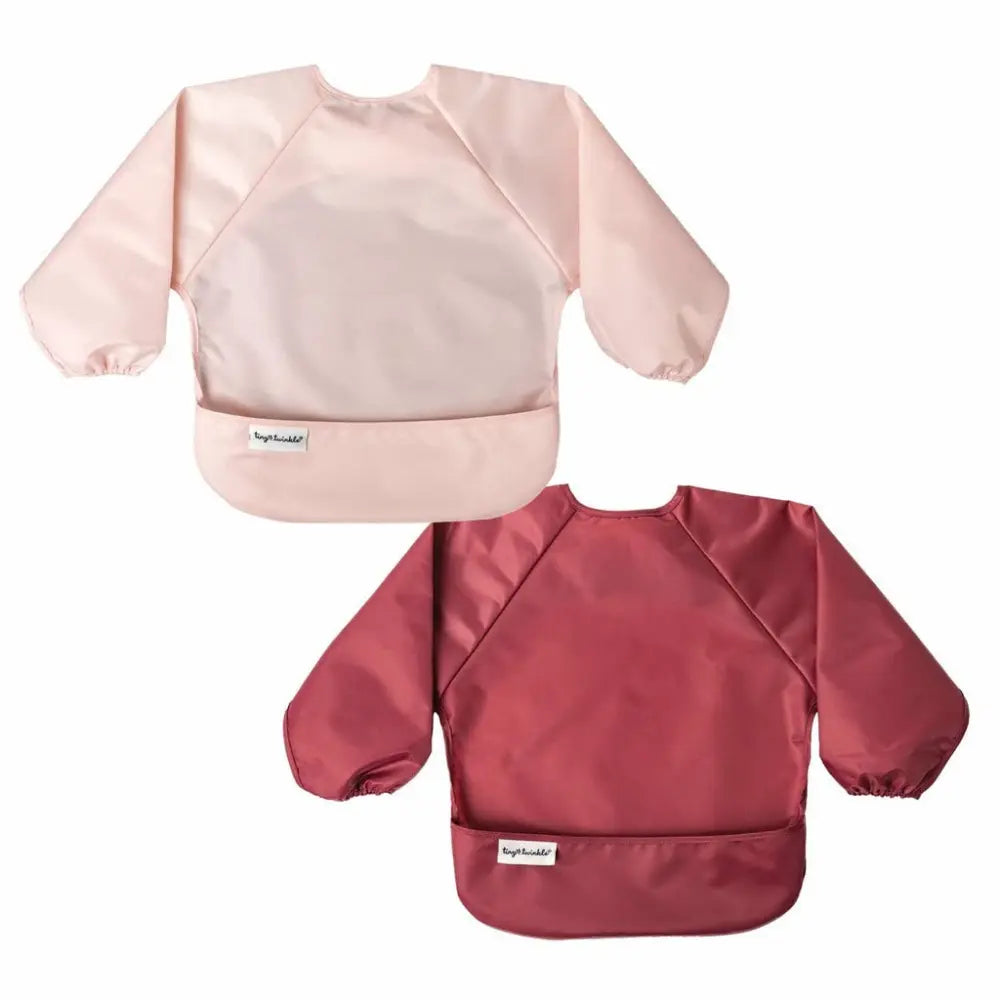 Tiny Twinkle Mess-Proof Full Sleeve Bib Pack of 2 - Rose &amp; Burgundy - Small (6-24 Months)