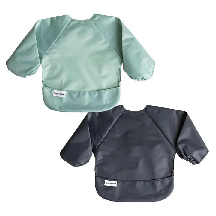 Tiny Twinkle Mess-Proof Full Sleeve Bib Pack of 2 - Recycled Sage &amp; Charcoal - Small (6-24 Months)