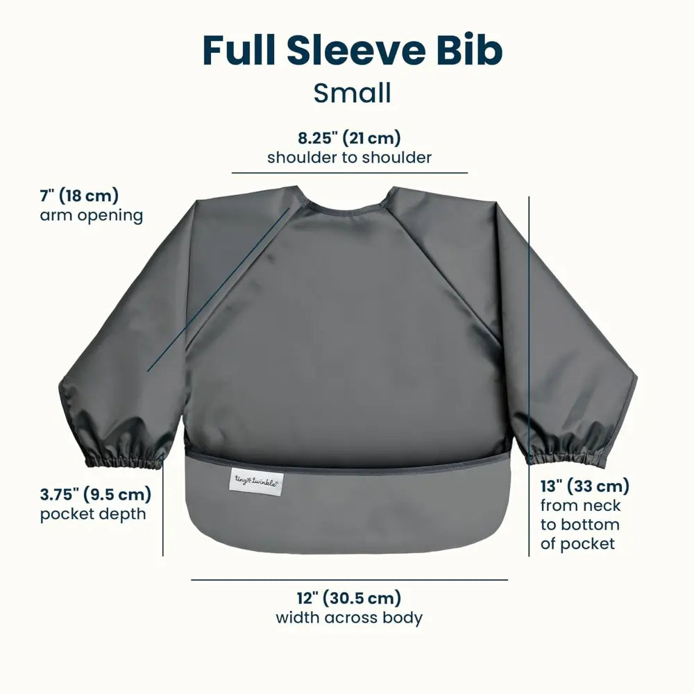 Tiny Twinkle Mess-Proof Full Sleeve Bib Pack of 2 - Recycled Sage &amp; Charcoal - Small (6-24 Months)