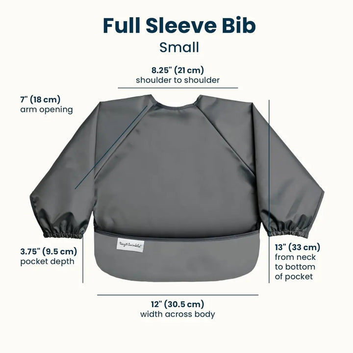 Tiny Twinkle Mess-Proof Full Sleeve Bib Pack of 2 - Recycled Sage &amp; Charcoal - Small (6-24 Months)