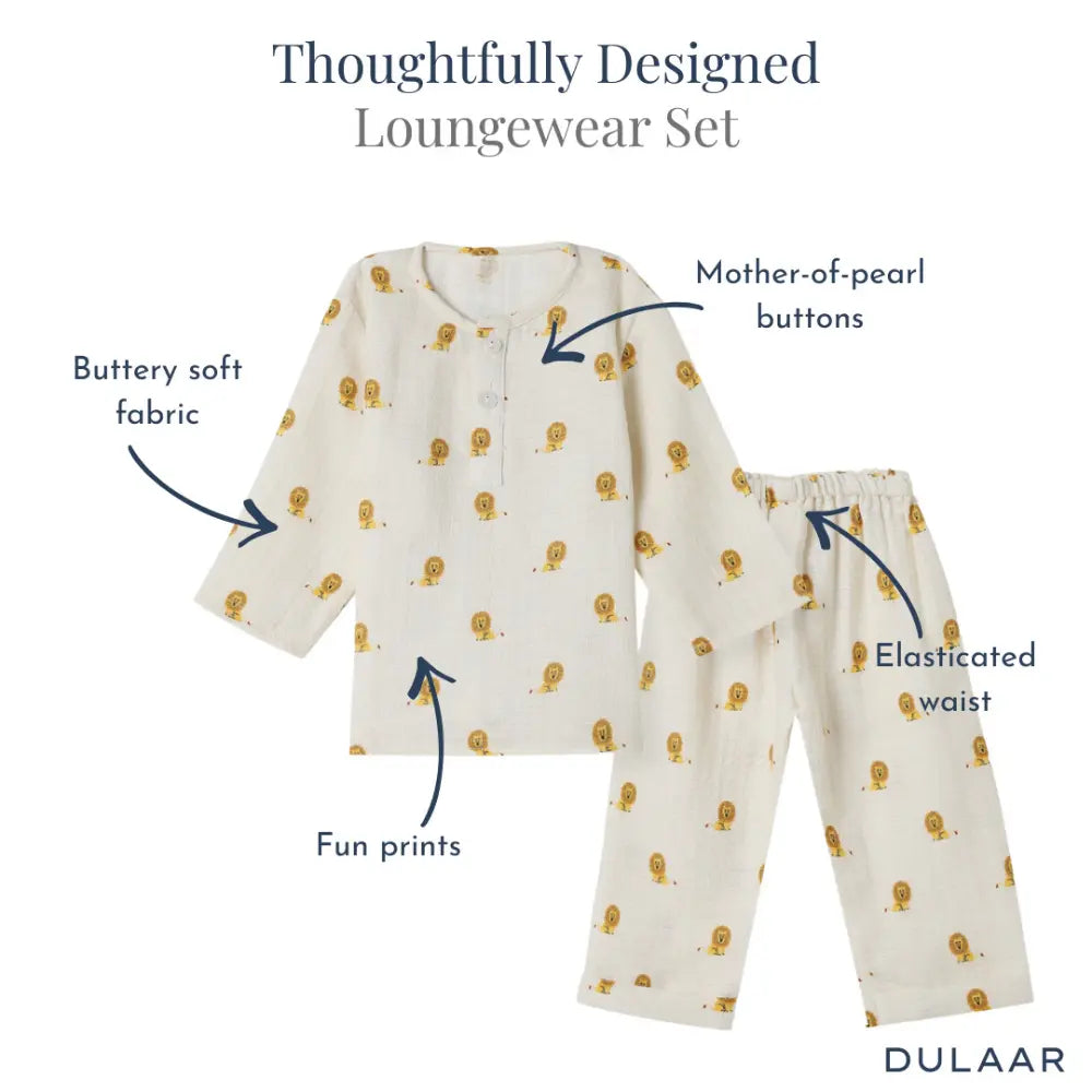 Dulaar Organic Muslin Loungewear Set - Just Lion Around