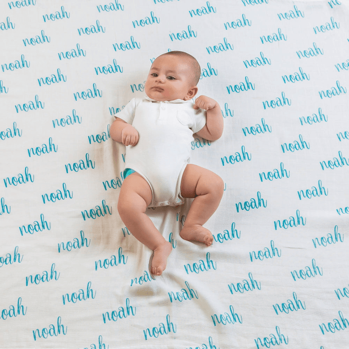 Little West Street Personalized Organic Name Swaddle (Powder Blue)