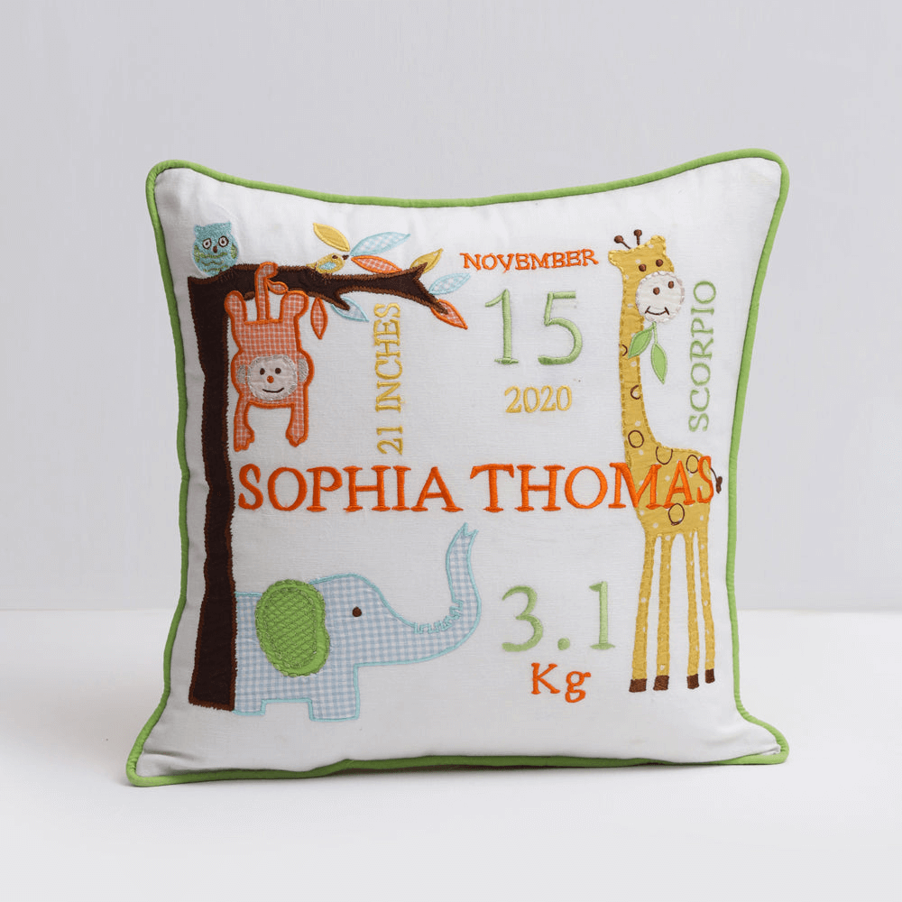 Little West Street Personalized Jungle Fun Birth Pillow