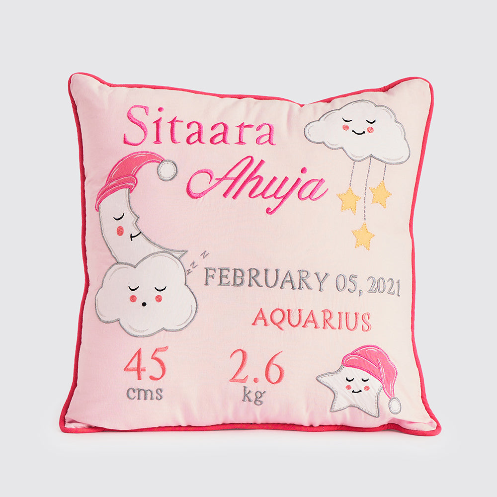 Little West Street Personalized Celestial Pink Birth Star Pillow