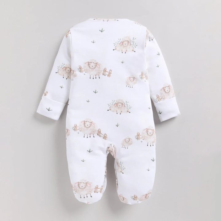 Cot &amp; Candy Baby Organic Footed Sleepsuit - Latte + Sheep print