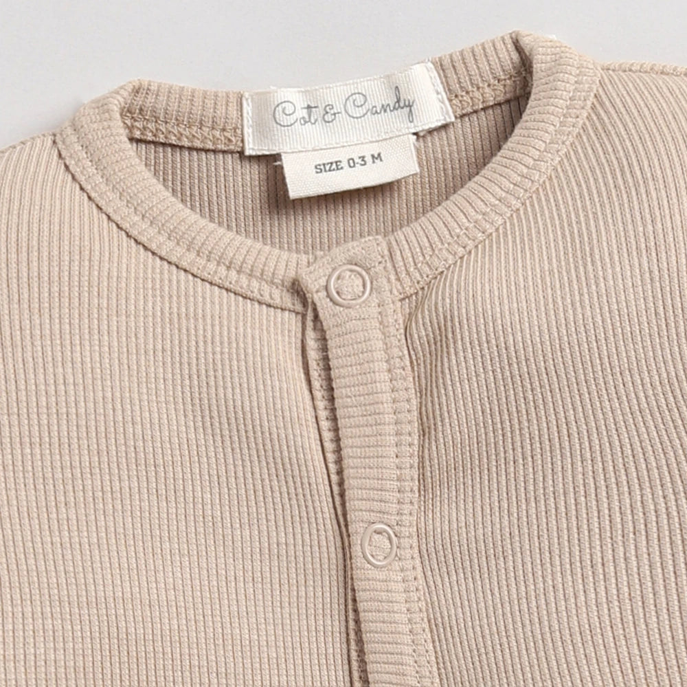 Cot &amp; Candy Baby Organic Footed Sleepsuit - Latte + Sheep print