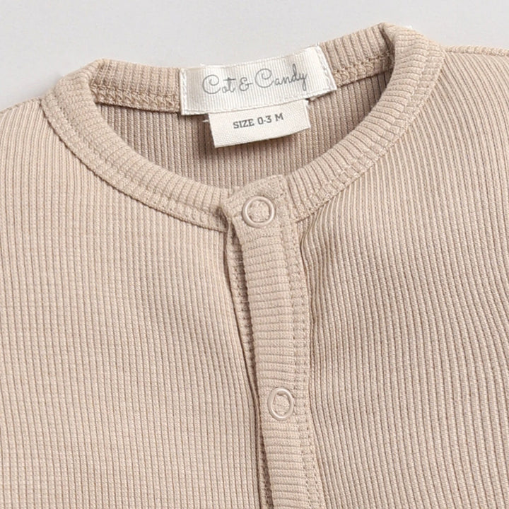 Cot &amp; Candy Baby Organic Footed Sleepsuit - Latte + Sheep print