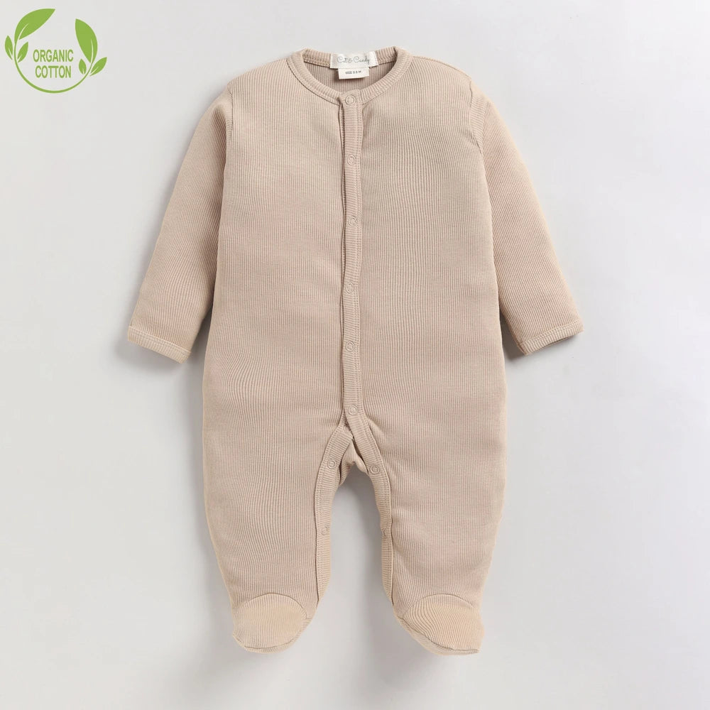 Cot &amp; Candy Baby Organic Footed Sleepsuit - Latte + Sheep print