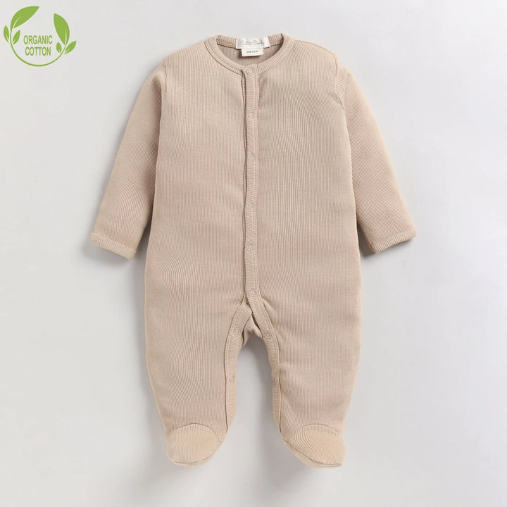 Cot &amp; Candy Baby Organic Footed Sleepsuit - Latte + Sheep print