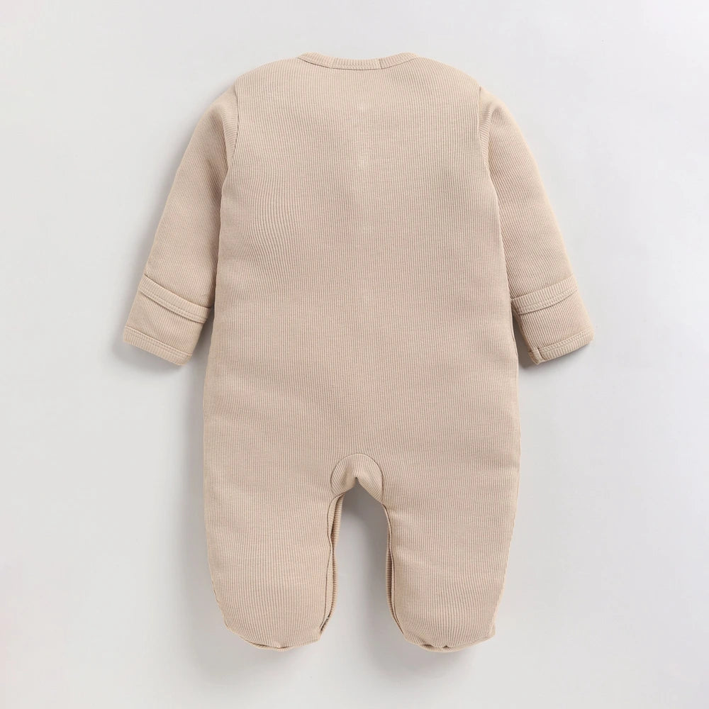 Cot &amp; Candy Baby Organic Footed Sleepsuit - Latte + Sheep print