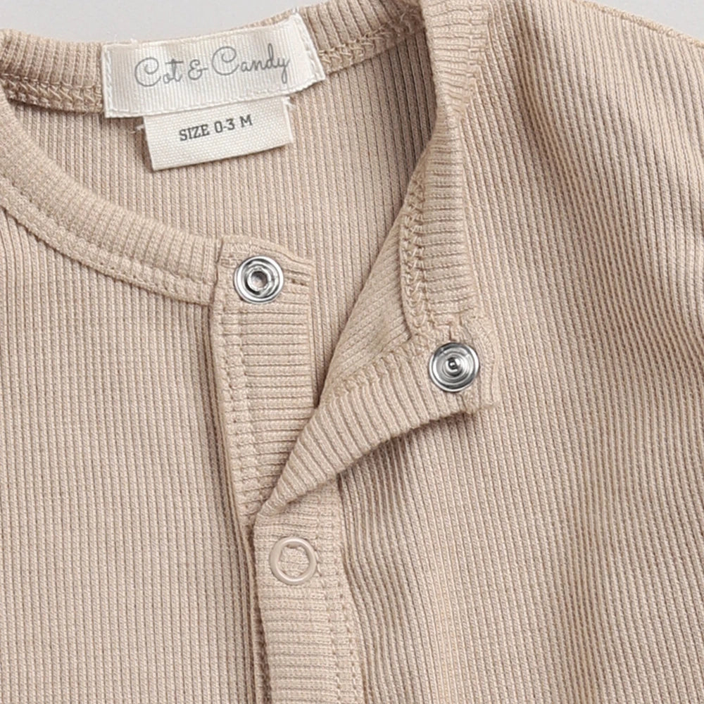 Cot &amp; Candy Baby Organic Footed Sleepsuit - Latte + Sheep print