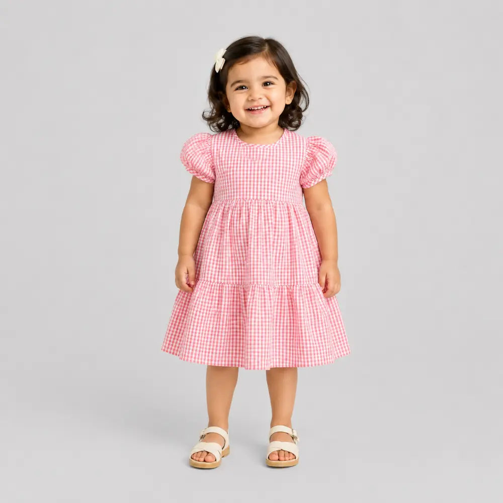 Tiny Twig Berry Gingham Layered Dress Puff Sleeve
